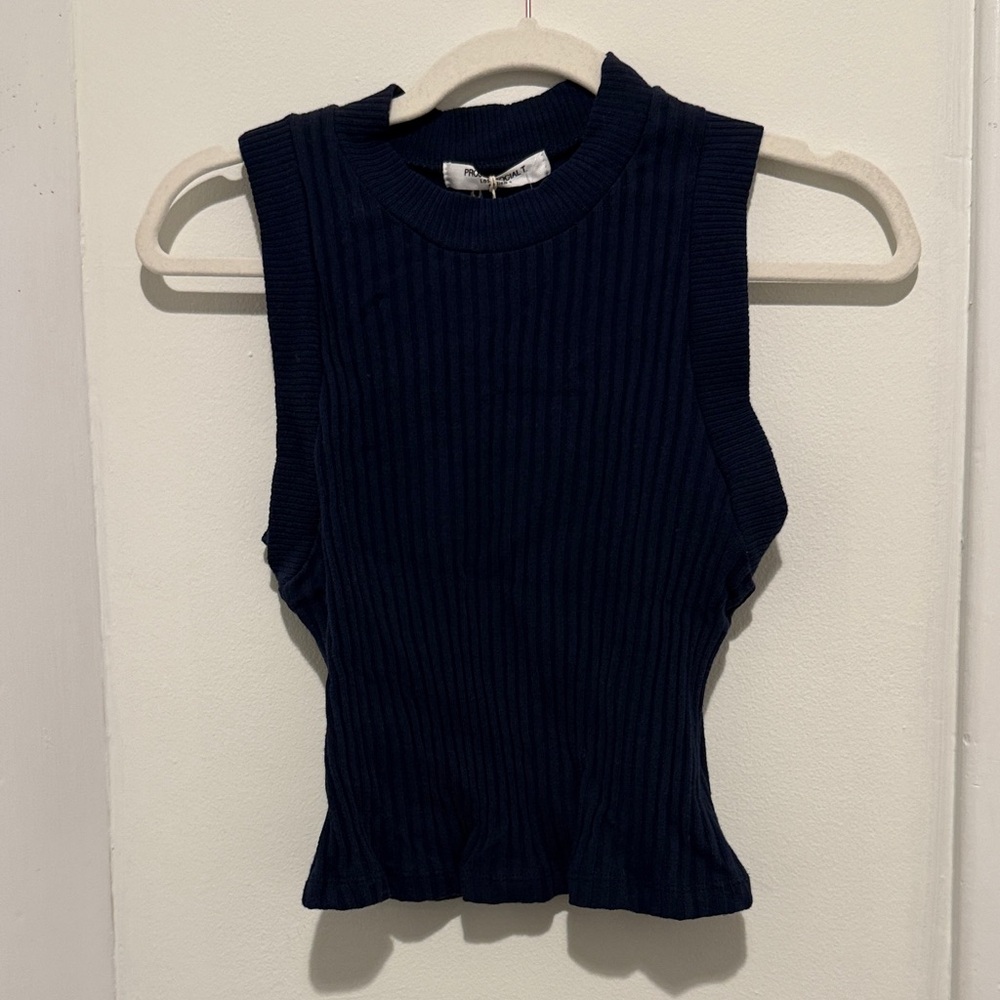 Project Social T Dark Blue Ribbed Tank Top